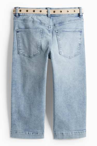 Damen - Capri Jeans mit Gürtel - Mid Waist - Slim Fit - hellblau