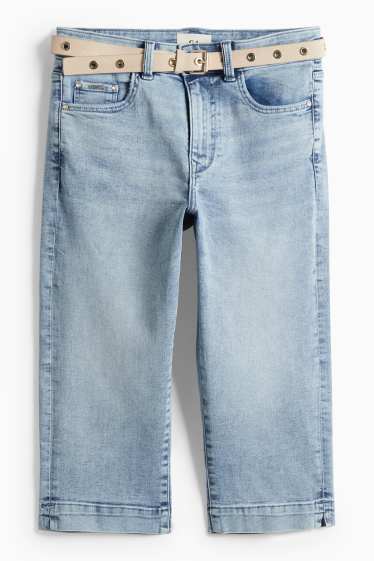 Damen - Capri Jeans mit Gürtel - Mid Waist - Slim Fit - hellblau
