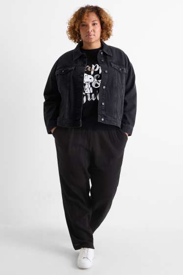 Femmes - Pantalon en toile - mid waist - relaxed fit - noir