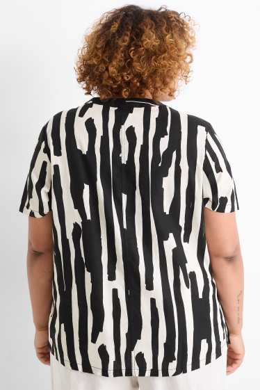 Dona - Brusa amb coll en punta - mescla de lli - amb motiu - negre/beix