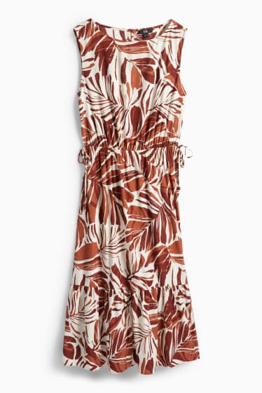 Dámské - Šaty fit & flare - se vzorem - strukturované - hnědá / krémově bílá