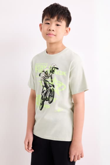 Children Boys - BMX - set - short sleeve T-shirt and shorts - 2 piece - gray / black