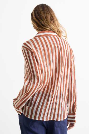 Dámské - Halenka s výstřihem ve tvaru V - pruhovaná - strukturovaná - barevná