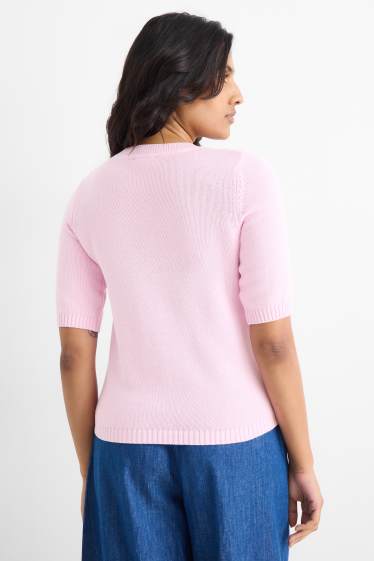 Femmes - Pull en maille - manches courtes - rose