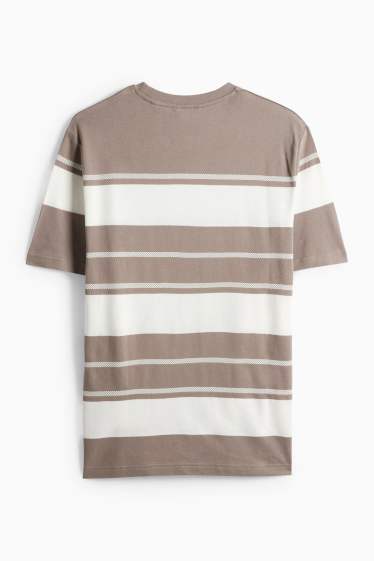 Home - Samarreta de màniga curta - regular fit - de ratlles - texturada - marró / blanc trencat