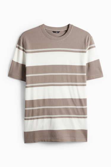 Home - Samarreta de màniga curta - regular fit - de ratlles - texturada - marró / blanc trencat