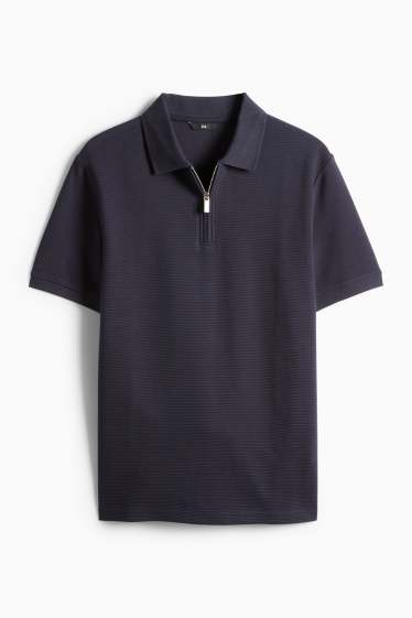 Heren - Poloshirt - regular fit - geribd - donkerblauw
