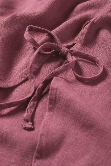 Dámské - Košilová halenka s lněným podílem - tmavě růžová