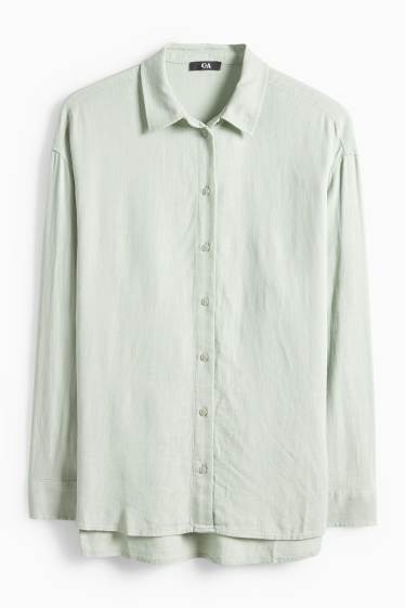 Dámské - Košilová halenka s lněným podílem - mátově zelená