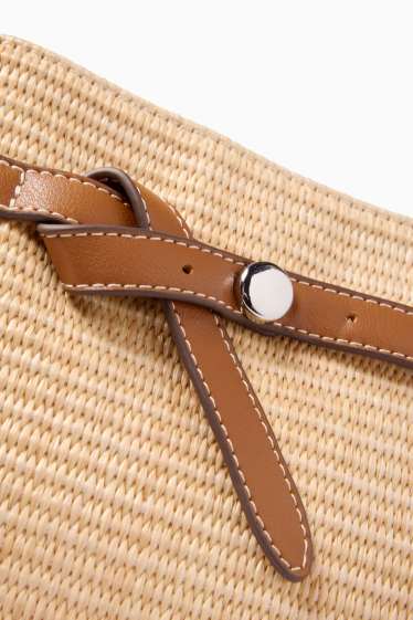 Donna - Borsa a tracolla in rafia con spallaccio staccabile - beige / marrone