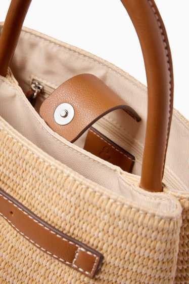 Donna - Borsa a tracolla in rafia con spallaccio staccabile - beige / marrone