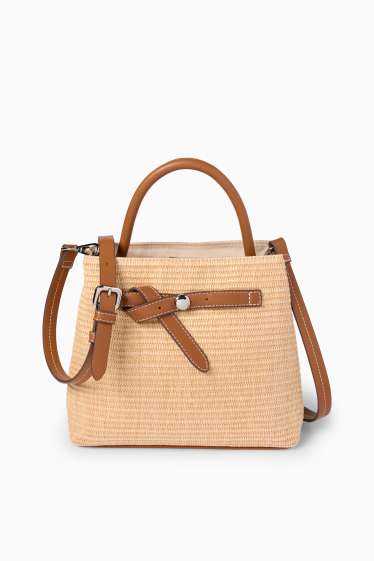 Donna - Borsa a tracolla in rafia con spallaccio staccabile - beige / marrone