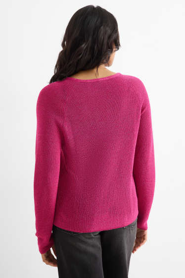 Femmes - Pull avec encolure en V - effet brillant - violet clair