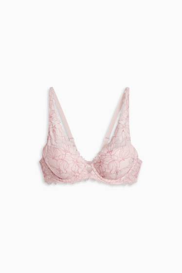 Dames - BH met beugels - PLUNGE - voorgevormd - roze