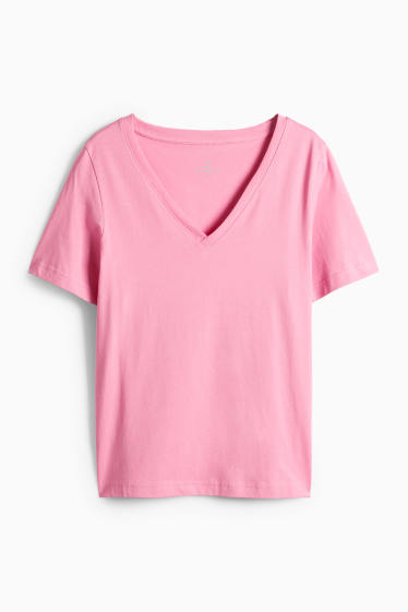 Femei - Tricou cu decolteu în V - Regular fit - roz