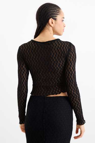 Dona - Samarreta de màniga llarga crop - slim fit - negre