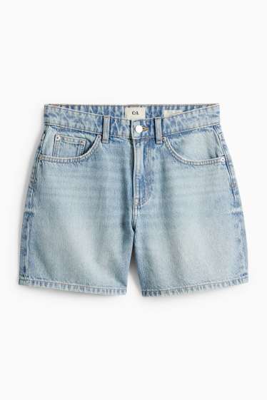Women - Denim Bermuda shorts - mid-rise waist - light blue