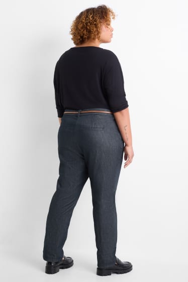 Dames - Pantalon met riem - mid waist - tapered leg - denim look - donkerblauw