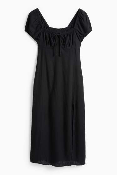 Dona - Vestit amb obertura i component de lli - de punt de niu d'abella - negre