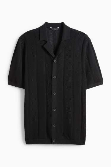 Hommes - Chemise en maille - regular fit - col à revers - texturé - noir