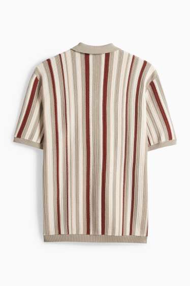 Pánské - Pletená košile - regular fit - klopový límec - pruhovaná - barevná