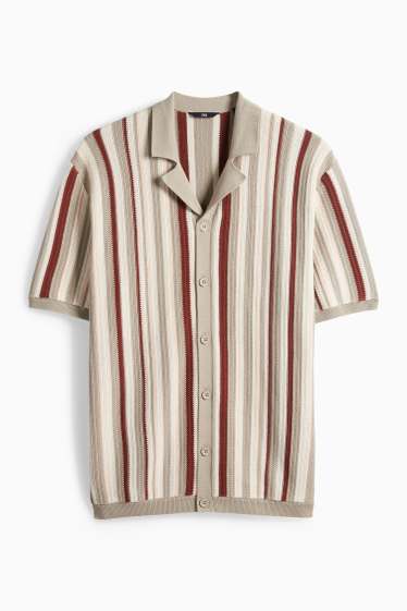 Pánské - Pletená košile - regular fit - klopový límec - pruhovaná - barevná