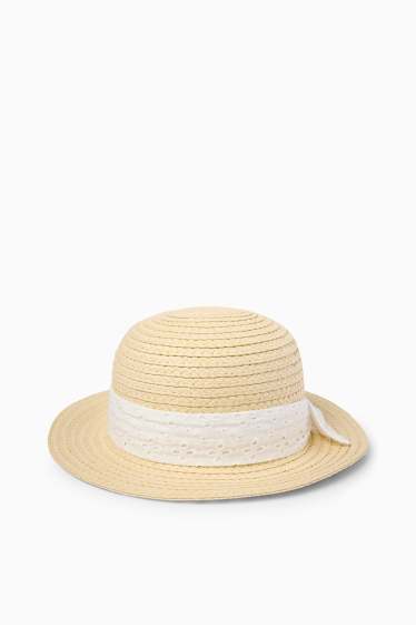 Děti - dívky - Slaměný klobouk - anglická krajka - světle béžová