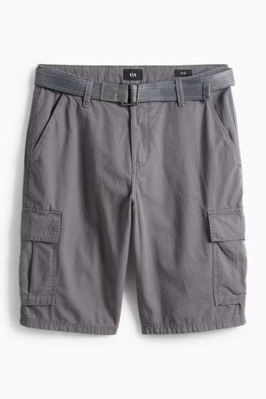 Men - Cargo shorts with belt - gray