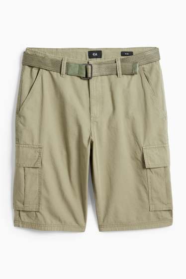 Men - Cargo shorts with belt - green