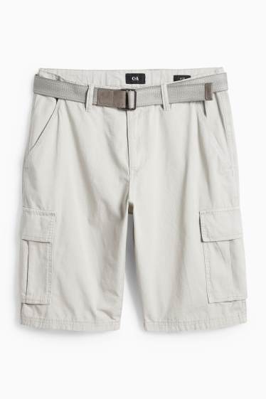 Men - Cargo shorts with belt - light gray