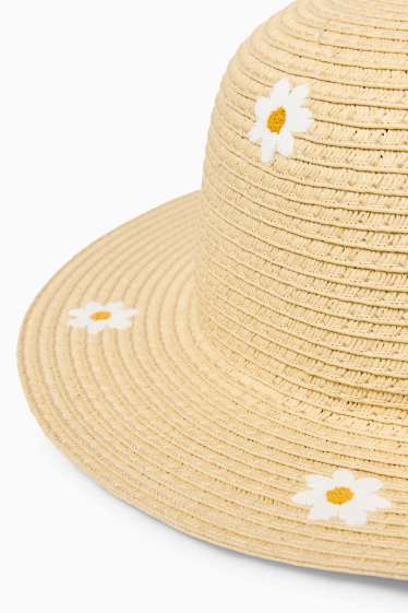 Kinder Mädchen - Gänseblümchen - Stroh-Hut - hellbeige