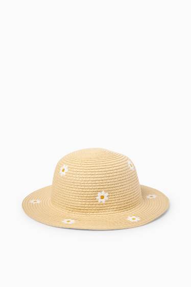 Kinder Mädchen - Gänseblümchen - Stroh-Hut - hellbeige