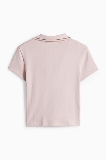 Damen - Crop Poloshirt - Slim Fit - gerippt - rosa