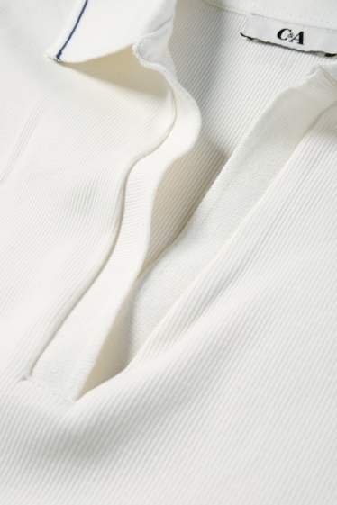 Femmes - Polo court - slim fit - finition côtelée - blanc crème