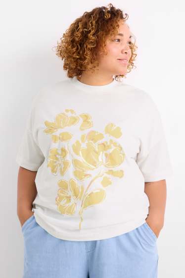 Damen - T-Shirt - Regular Fit - Glanz-Effekt - weiss