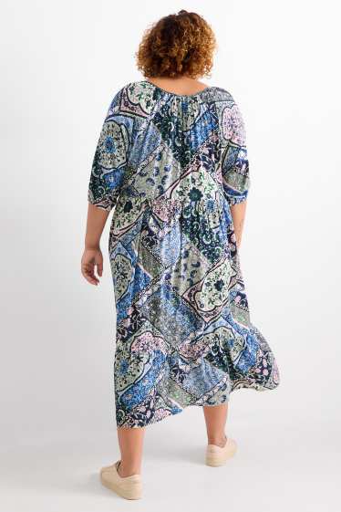 Damen - Viskose-A-Linien-Kleid - gemustert - bunt