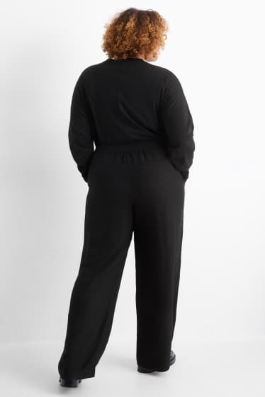 Women - Cloth trousers - mid-rise waist - wide leg - linen blend - black