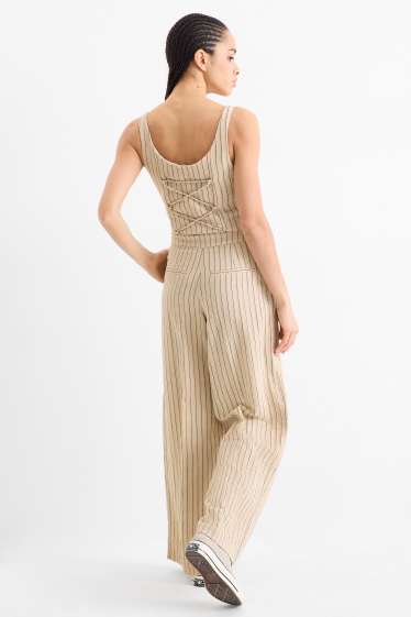 Femei - Pantaloni de stofă - talie medie - wide leg - structurați - negru / nej