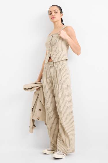 Femei - Pantaloni de stofă - talie medie - wide leg - structurați - negru / nej