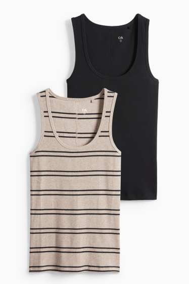 Damen - Multipack 2er - Top - gerippt - schwarz / beige