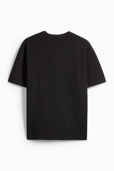 Heren - T-shirt - relaxed fit - met structuur - zwart