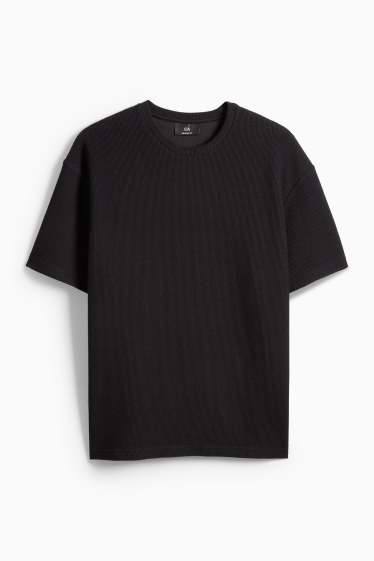 Heren - T-shirt - relaxed fit - met structuur - zwart