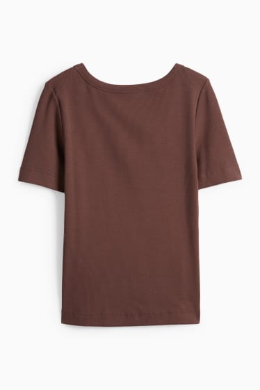 Femmes - T-shirt - regular fit - côtelé - marron