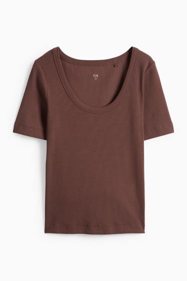 Femmes - T-shirt - regular fit - côtelé - marron