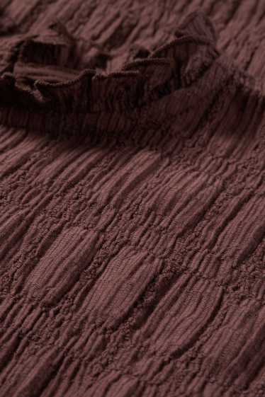 Damen - T-Shirt - Regular Fit - gesmokt - braun