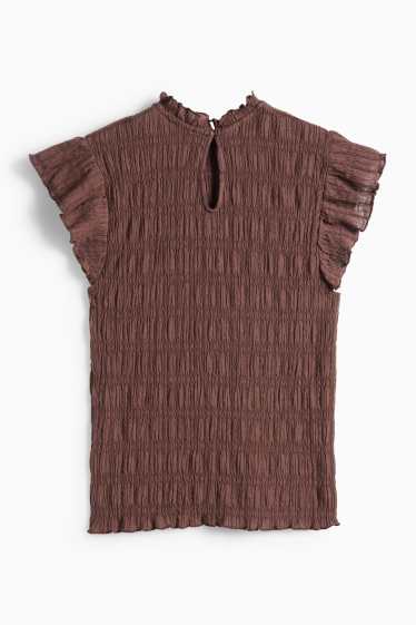 Damen - T-Shirt - Regular Fit - gesmokt - braun