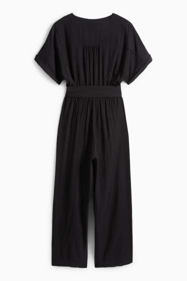 Donna - Tuta con cintura - tessuto tramato - nero