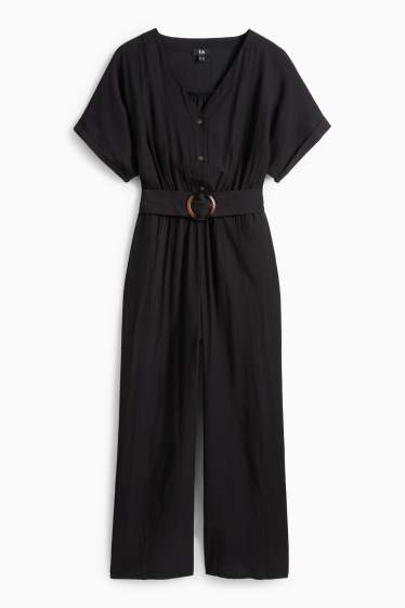 Donna - Tuta con cintura - tessuto tramato - nero