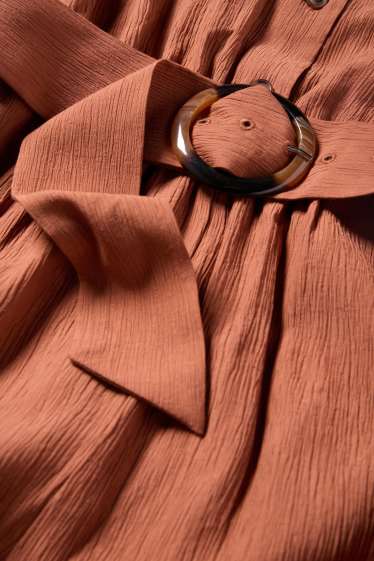 Donna - Tuta con cintura - tessuto tramato - marrone