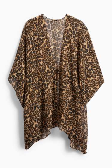 Women - Kimono - leopard print - textured - black / beige